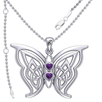 Enchantment Sterling Silver Celtic Sora Butterfly Pendant with unconditionally love heart shape Gemstone by Peter Stone TPD6203 - Jewelry